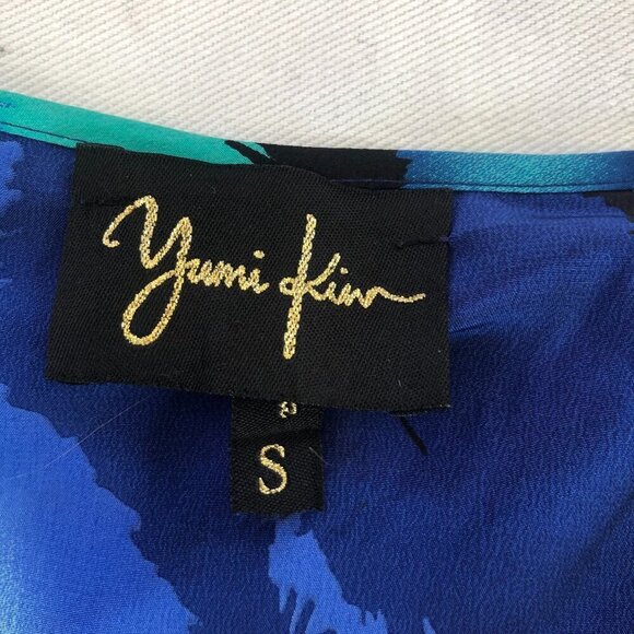 Yumi Kim Lizzie Silk Blouse Top Small Blue Abstract Watercolor Print Roomy Fit - Picture 3 of 10